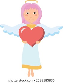 Cute Angel Holding Heart vector illustration