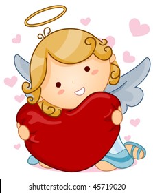 Cute Angel hugging heart pillow - Vector