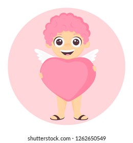 Cute Angel hugging heart. Vector illustration for Valentine's Day 