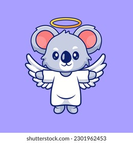 Cute Angel Koala Flying Cartoon Vector Icon Illustration. Animal Holiday Icon Concept Isolated Premium Vector. Flat Cartoon Style