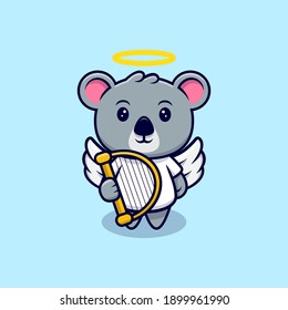 Cute Angel Koala Mascot Cartoon Vector Illustration. 