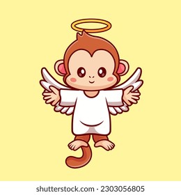 Cute Angel Monkey Flying Cartoon Vector Icon Illustration. Animal Holiday Icon Concept Isolated Premium Vector. Flat Cartoon Style