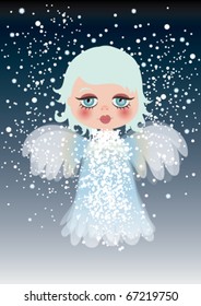 Cute angel on snow.