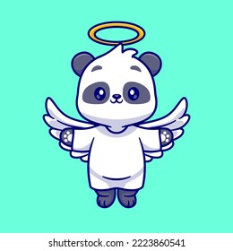 Cute Angel Panda Flying Cartoon Vector Icon Illustration. Animal Holiday Icon Concept Isolated Premium Vector. Flat Cartoon Style