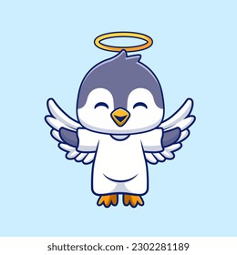 Cute Angel Penguin Flying Cartoon Vector Icon Illustration. Animal Holiday Icon Concept Isolated Premium Vector. Flat Cartoon Style