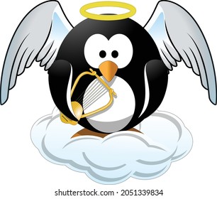 cute angel penguin with wings on a cloud