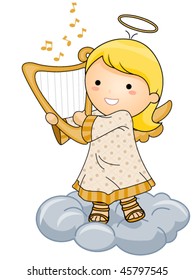 Cute Angel playing harp - Vector