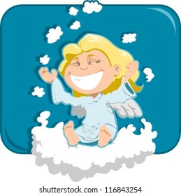 cute angel plays in clouds