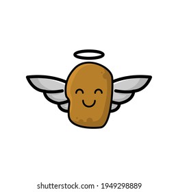 Cute Angel Potato Cartoon Character Vector Illustration Design. Outline, Cute, Funny Style. Recomended For Children Book, Cover Book, And Other.