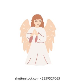 Cute angel praying isolated on white. Hand drawn vector illustration in pastel color.