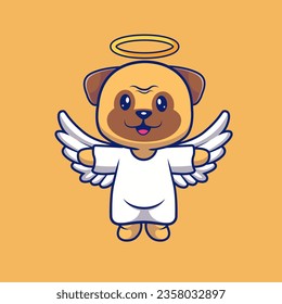 Cute Angel Pug Dog Flying Cartoon Vector Icon Illustration. Animal Holiday Icon Concept Isolated Premium Vector. Flat Cartoon Style