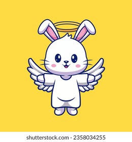 Cute Angel Rabbit Flying Cartoon Vector Icon Illustration. Animal Holiday Icon Concept Isolated Premium Vector. Flat Cartoon Style