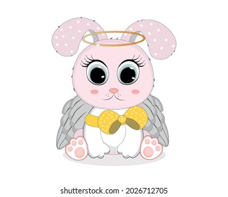 Ilustración vectorial de conejo de ángel de cola. Perfecto para tarjetas de felicitación, invitaciones a fiestas, afiches, pegatinas, pin, scrapbooking, iconos.