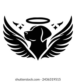 Cute Angel Rottweiler dog head logo black silhouett