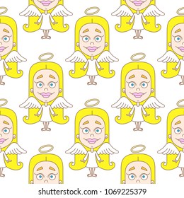 Cute angel seamless pattern isolated on white. Textile. Repeatable tiles.