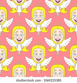 Cute angel seamless pattern isolated on white. Textile. Repeatable tiles.