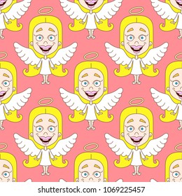 Cute angel seamless pattern isolated on white. Textile. Repeatable tiles.