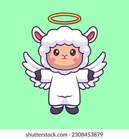 Cute Angel Sheep Flying Cartoon Vector Icon Illustration. Animal Holiday Icon Concept Isolated Premium Vector. Flat Cartoon Style