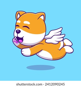 Cute Angel Shiba Inu Flying Cartoon Vector Icons Illustration. Flat Cartoon Concept. Suitable for any creative project.