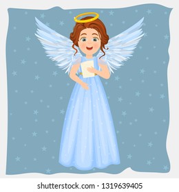 Cute angel singing and flying in the night
