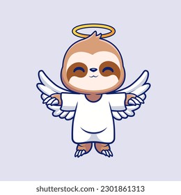 Cute Angel Sloth Flying Cartoon Vector Icon Illustration. Animal Holiday Icon Concept Isolated Premium Vector. Flat Cartoon Style