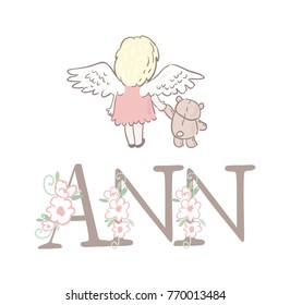 Cute angel and teddy