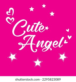 cute angel text star heart pink background art vector illustration