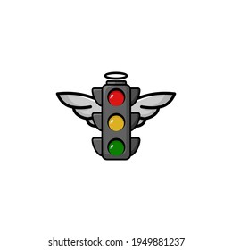 Diseño de la Ilustración del Vector de Caracteres Cute Angel Traffic Light Cartoon. Contorno, Cuto, Divertido Estilo. Recomendado Para Los Niños: Libro, Portada Y Otros.