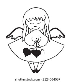 Ángel mate con dos corazones de imagen vectorial sobre fondo blanco