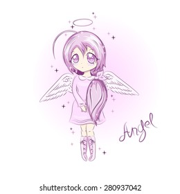 Cute angel. Vector illustration in anime style .