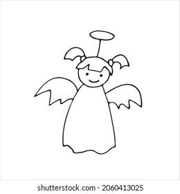 Ángel mate, imagen vectorial, ilustración en blanco y negro. Un símbolo y un objeto en el estilo hecho a mano. Sencillo, dibujar para pegatinas, postales, insignias, decoración, páginas de colores, logos, banners.
