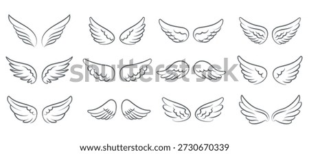 Cute angel wings isolated on white. Angels wing set vector illustration