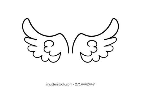 Cute Angel Wings Line Vector Illustration Simple and playful line drawing of doodle angel wings, ideal for kids designs, stickers, tattoos,  fantasy themes