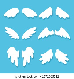 Cute angel wings vector cartoon set isolated on background.