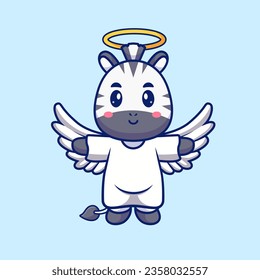 Cute Angel Zebra Flying Cartoon Vector Icon Illustration. Animal Holiday Icon Concept Isolated Premium Vector. Flat Cartoon Style