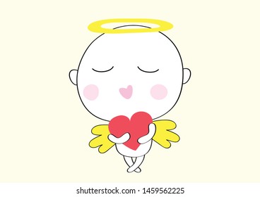 cute angel,cupid with red heart  japanese hand drawn  style vector eps.10