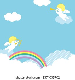 Cute angels with blue sky background illustration