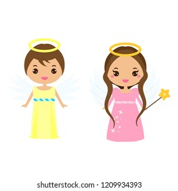 Cute angels. Kawaii style. Winged Boy and girl. clip art for communion, Christmas and other celebrations