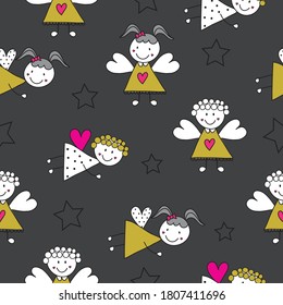 cute angels seamless pattern, Christmas angels background