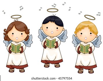 Cute Angels Singing - Vector