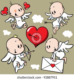 cute angels with valentine heart