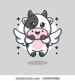 Cute angle cow flying cartoon