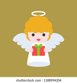 cute angle holding gift box, flat design for christmas decoration poster