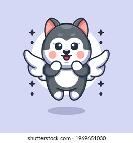 Cute angle husky dog flying cartoon