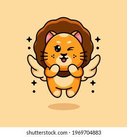 Cute angle lion king flying cartoon