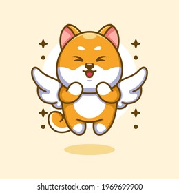 Cute angle shiba inu dog flying cartoon