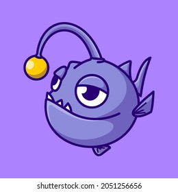 cute angler fish cartoon mascot illustration vector icon.