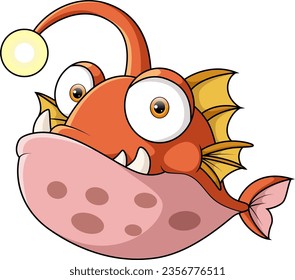 Cute angler fish cartoon on white background