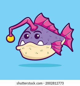 Cute angler fish cartoon vector illustration. sea animal concept