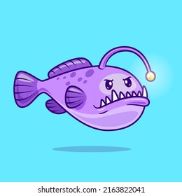 Cute Angler Fish Cartoon Vector Icon Illustration. Animal Nature Icon Concept Isolated Premium Vector. Flat Cartoon Style